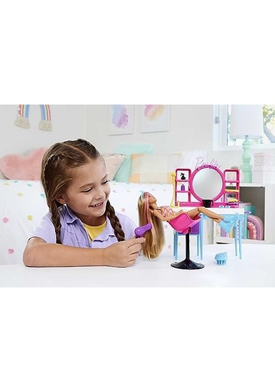 Muhteşem Kuaför Oyun Seti Renk Değiştiren Saç Özellikli Barbie Muhteşem Kuaför Oyun Seti Hkv00