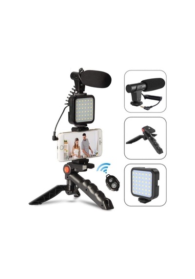 Profesyonel Selfie Mikrofon Tripod Ile Led Işık Stüdyo Mikrofon Kayıt Mikrofon Vlog Için
