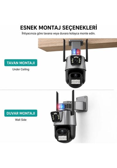 8 Mp 4k Full Hd Çift Lensi Alarmlı Su Geçirmez Dış Mekan Güvenlik Kamerası