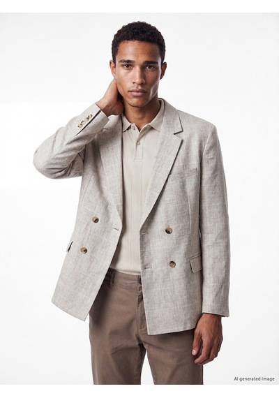 Lcw Vision Bej Regular Fit Keten Karışımlı Erkek Blazer Ceket