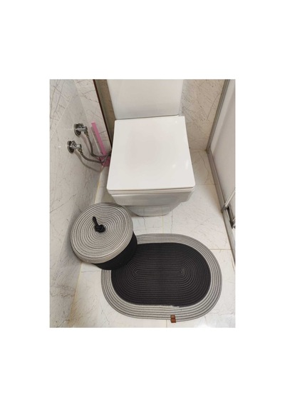 Jüt Hasır 2 Li Banyo Paspas Takımı Bohem Tarzı Banyo Takımı Paspas 40x60 /sepet/25x25 Siyah Gri Siyah Gri