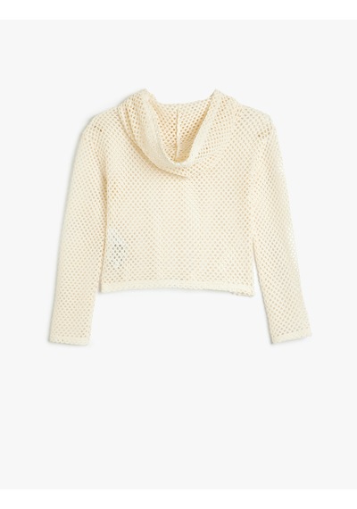 Koton Kapşonlu Sweatshirt File Detaylı Uzun Kollu Bej 5skg10160ak Ekru