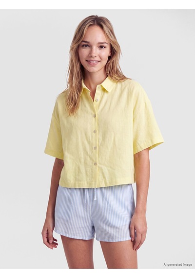Lcw Dream Sarı Gömlek Yaka Kadın Pijama Kıyafeti