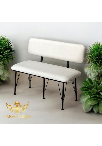 By Hakan Aşkın Metal Ayaklı Metal Alt Kasalı Soft Ekru New 2025 Sırtlı Bench Bank Soft Kumaşş