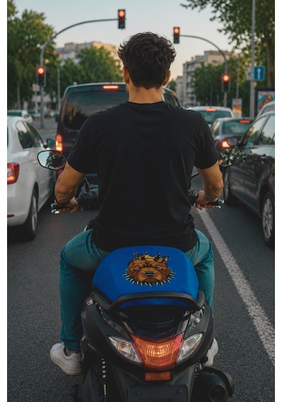 Mavi Köpek Desenli Motosiklet Sele Kılıfı