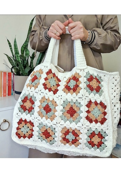 Kemzey Handmade Motifli Büyük Boy Kadife Omuz Çantası , Xxl Kışlık Çantalar Ekru