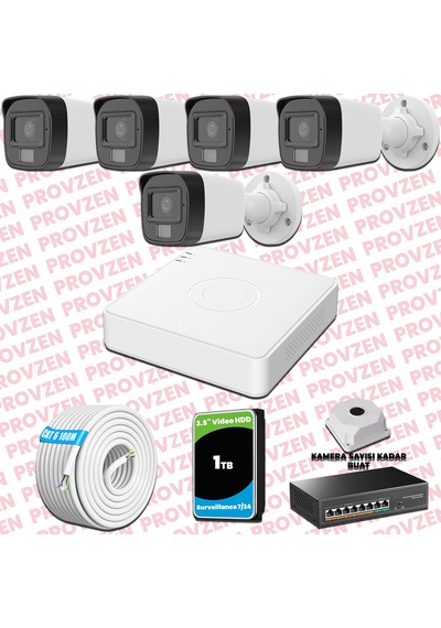 Provzen Hikvision 5 Kameralı Ip Full Hd Renkli Güvenlik Kamerası Mikrofonlu