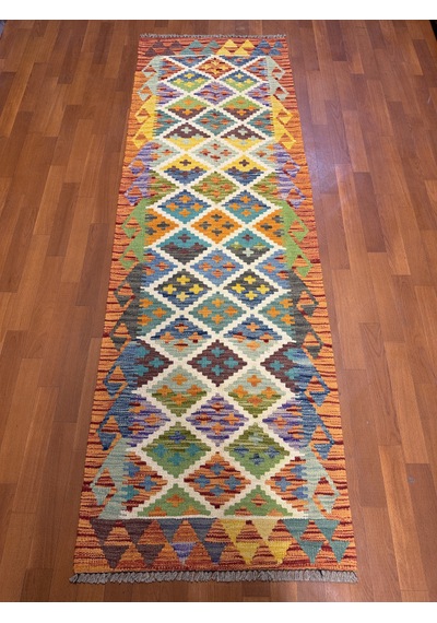 El Dokuma Afgan Kilim Yolluk 100% Yün Kök Boya Çok Renkli