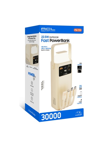 Acl Pw-112 22.5w Outdoor Hızlı Şarj Powerbank Beyaz 30.000mah Kapasite, Çoklu Usb Çıkış, Dahili Ka Krem