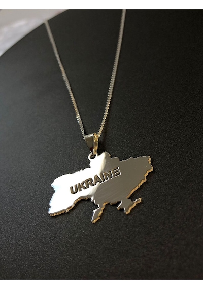 Vog Ukranie Ukranya Haritası Bayrağı 925 Ayar Gümüş Ülke Kolye