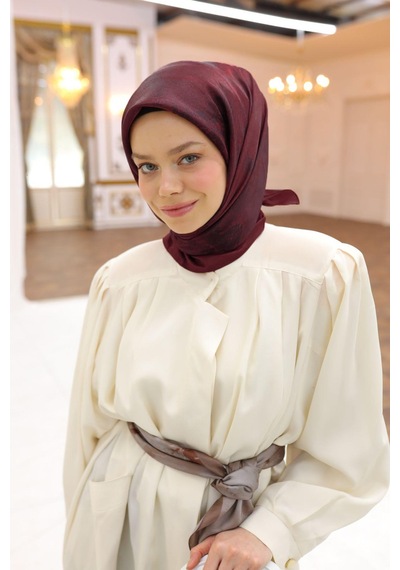 Silk Home Desenli Shiny Eşarp - 8647 - Bordo Siyah Bordo Siyah