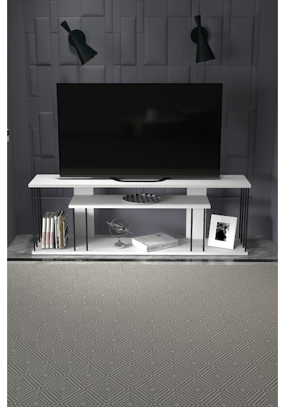 Tv Sehpası Tv Ünitesi Raflı 140 Cm Gzd Plus Beyaz Beyaz