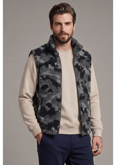 Genius Store Erkek Yelek İçi Şardonlu Sherpa Peluş Yelek Tam Fermuarlı Cepli Kuzu Outdoor Yelek Antrasit