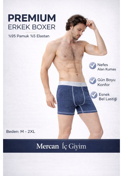 Mercan Ekoseli Desenli Esnek Boxer - İz Yapmayan Bel Lastiği, Tam Konfor K. Mavi