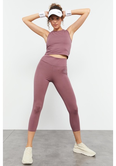 Tommylife Gül Kurusu Yüksek Bel Kapri-crop Atlet Slim Fit Kadın Tayt Takım - 95284 Gülkurusu