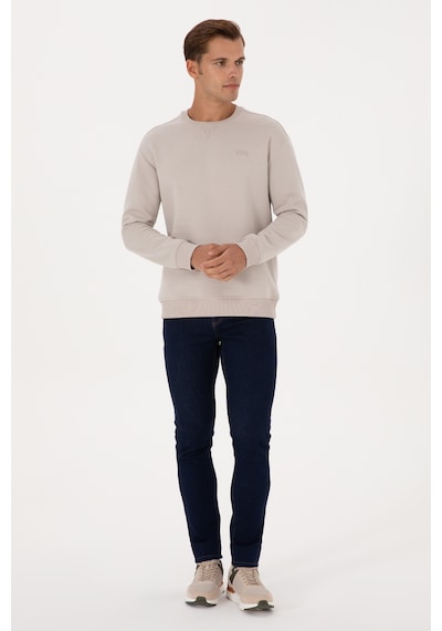 U.S. Polo Assn. Erkek Comfort Fit Bisiklet Yaka Şardonlu Taş Basic Sweatshirt 50313757-VR049