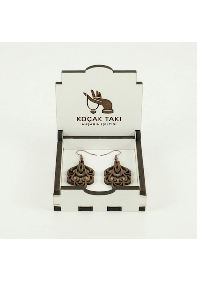 Ahşap Küpe Modern Özgün Minimalist Takı Model No 268 Açık Kahverengi