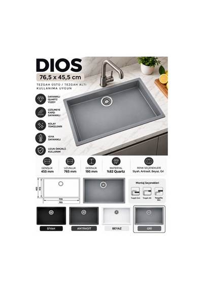 Granit Evye Dıos Series Siyah Renk En :455 Mm Boy :765 Mm Derinlik 195 Mm