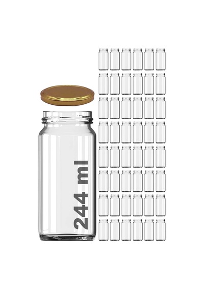 244 Ml Kavanoz Metal Gold Konserve Kapaklı 244 Cc Şeffaf Uzun Cam Kavanoz 2 Adet Diğer