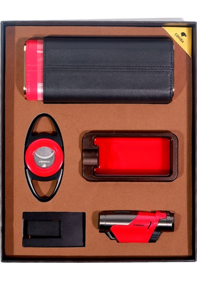 Cohiba Çakmak Kesici Küllük Kılıf Sehpa Beşli Kırmızı - Siyah Puro Seti - Tr9095