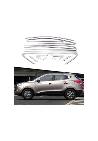 Hyundai ix35 Uyumlu Paslanmaz Krom Cam Çerçeve Çıtası Seti 48613