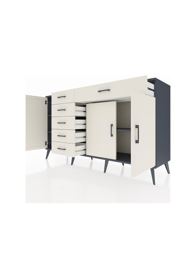 Kronos Konsol 3 Raflı 6 Çekmeceli 3 Kapaklı 176x59x99 Antrasit-ay Antrasit-aytaşı