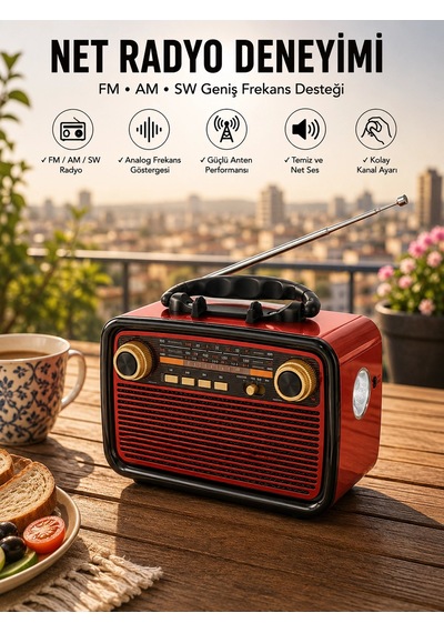 Müzik Kutusu Bluetooth Bağlantılı El Fenerli Nostaljik Tasarım Radyo 21641733