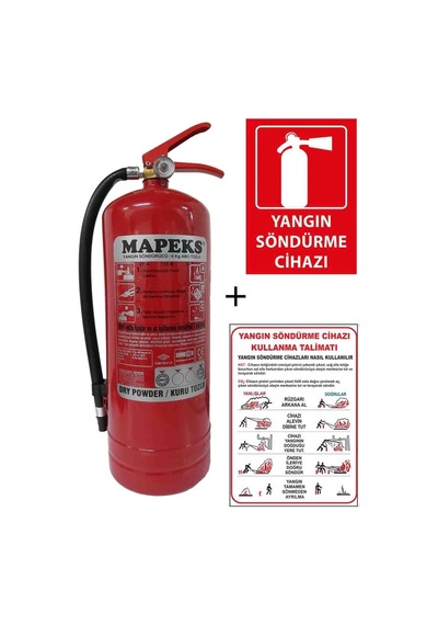 Mapeks Yangın Tüpü 6 KG + Yangın Tüpü Kullanım Talimatı ve Yangın Tüpü Levhası 3'lü Set