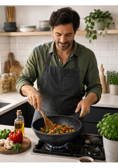 İtalyan Tasarım 28 Cm Döküm Granit Wok Tava Çok Renkli
