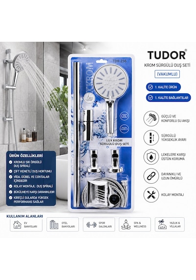 Vakumlu - Krom Lux Sürgülü Duş Seti 50001 000 Açık Krem