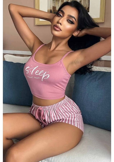 Merry See Askılı Sleep Basklı Sortlu Pijama Takımı 001
