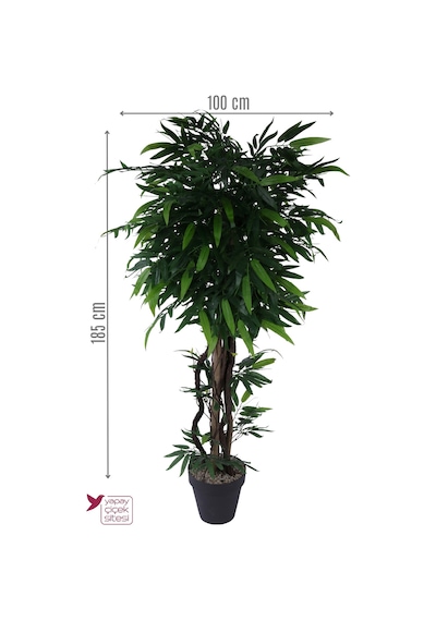 Yapay Çiçek Sitesi Dekoratif Saksıda Yapay Egzotik Mango Ağacı 185 Cm Karşılama Alanı Dekorasyonu Yeşil