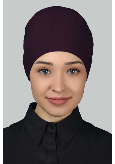 Altobeh Kadın Pratik Dikişsiz Bağcıklı Kaymayan Tesettür Penye Bone - Mürdüm