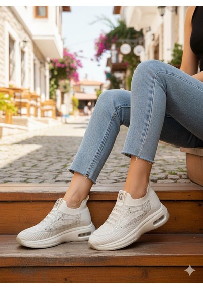 Guja 26y302-1 Rahat Air Taban Taşlı Tekstil Bağcıksız Spor Sneaker Kadın Ayakkabı Bej