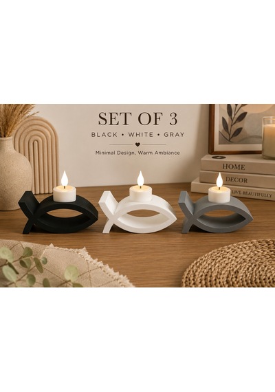 3d Baskı 3lü Balık Figürlü Dekoratif Mumluk Seti - Tealight Mumluk, Modern Ev Ve Ofis Dekoru Sarı