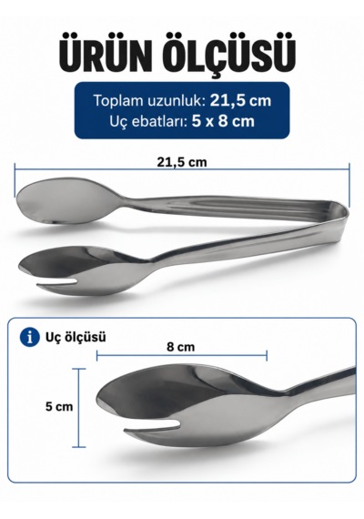 Beylini Paslanmaz Çelik Salata Maşası Kaşık Çatal Uçlu Servis Maşası Sunum Maşası Açık Büfe Mutfak Maşası