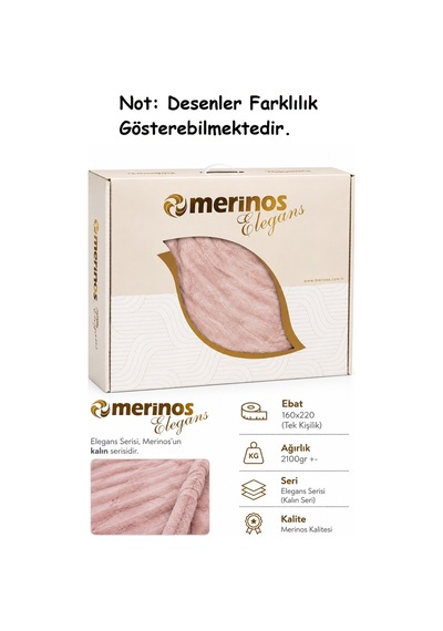 Merinos Elegans Kalın Embos Tek Kişilik Kutulu Battaniye 160x220 - Gül Defne