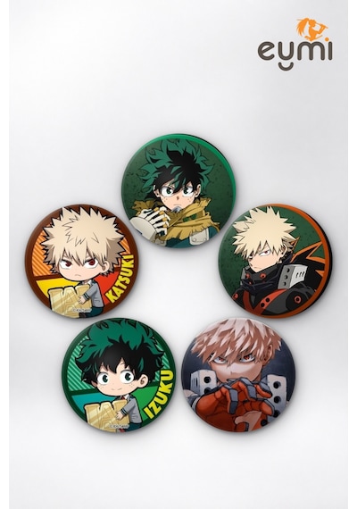 My Hero Academia Deku & Bakugo Ezeli Rakipler İğneli Buton Rozet 5li Set Çok Renkli