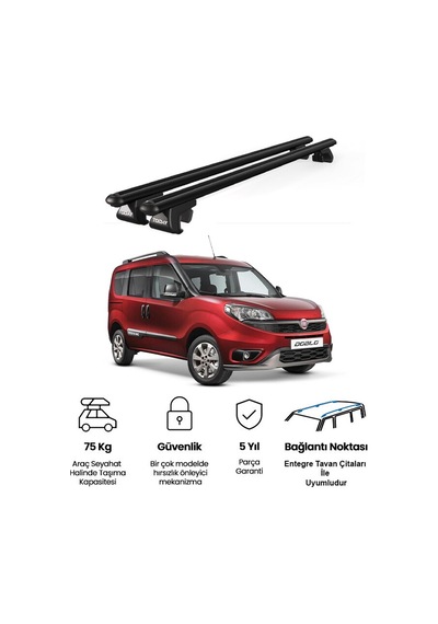 Venüs Fiat Doblo 2010-2022 Uyumlu Siyah Ara Atkı Port Bagaj Tavan Barı