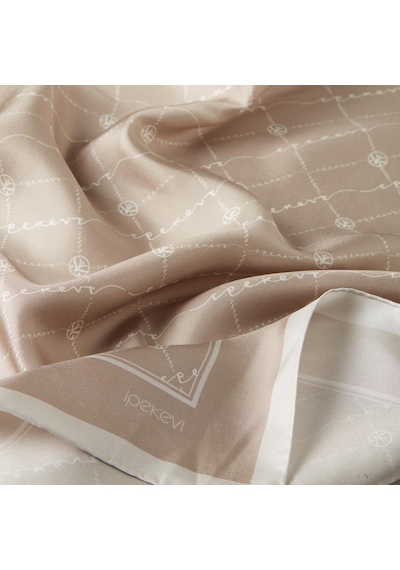 İpekevi Twill İpek Eşarp - Monogram - Vizon - Kahve Gold