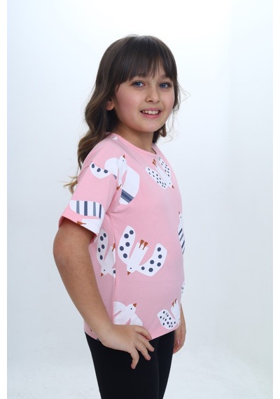 Toontoy Kids Toontoy Kız Çocuk Kuş Pano Baskılı Tişört Pembe