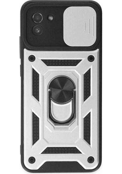 Ilkeshop Newface Samsung Galaxy Uyumlu A03 Kılıf Pars Lens Yüzüklü Silikon - Gümüş