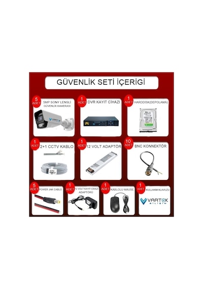 5 Kameralı Ahd Full Hd 9 Led 5mp Kamera Seti - 1tb Hdd Dahil Gece Renkli Görüş