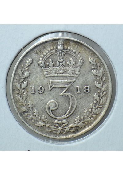 Birleşik Krallık 3 Pence 1918 Gümüş. Kral 5. George. 16 Mm. İngiltere. Leuchtturm Kapamada.