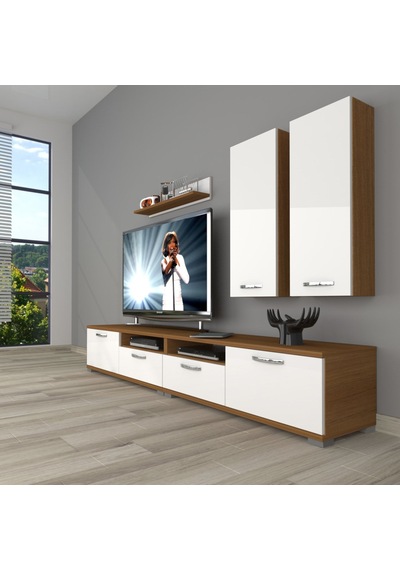 Decoraktiv Eko 5200d Mdf Tv Ünitesi Tv Sehpası - Ceviz Beyaz Ahşap - Beyaz