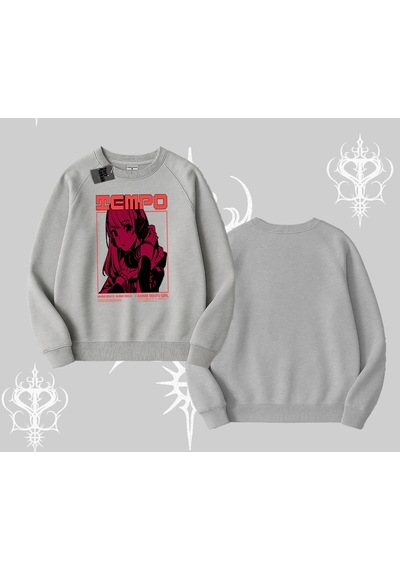 Startmore Biskilet Sweatshirt Anime Waifu Kırmızı Grafik Desenli Gri