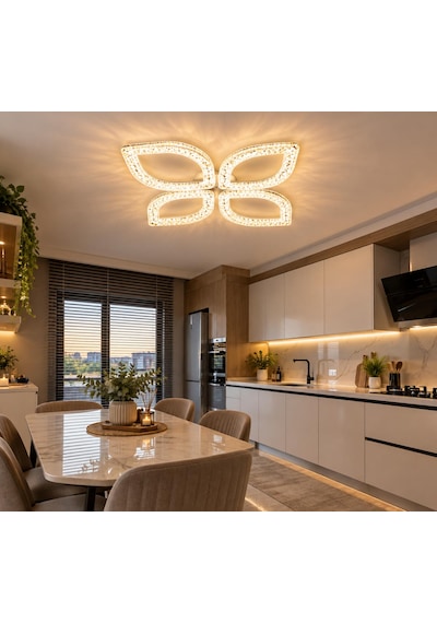 Çiçek 2+2'li Ledli Gold Salon Mutfak Avize