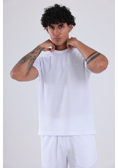 Rowinger Waffle Dokulu Nakış Logo Detaylı Oversize Erkek T-shirt Beyaz
