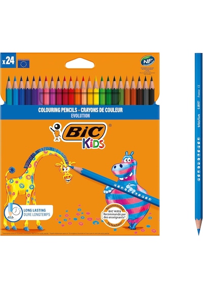 Kids Evolution Kuru Boya Kalemi, 24'lü Kutu, Kıymık Oluşturmaz, Çiğnemeye Karşı Dayanıklı, Kolay Açılır Çok Renkli
