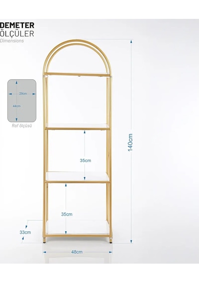 Demeter Gold Metal 4 Katlı Dekoratif Raf Gold